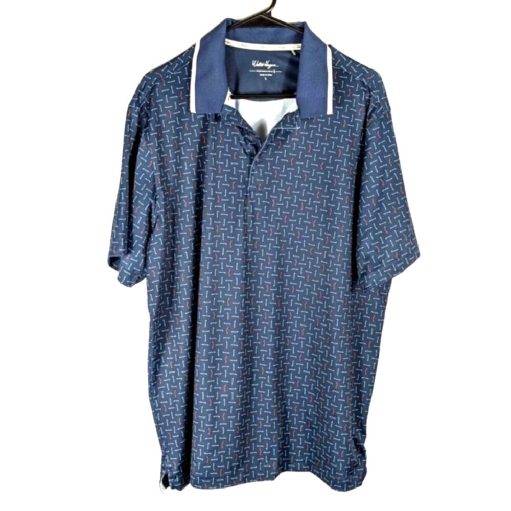 Walter Hagen Performance 11 Polo Shirt L Blue Geometric Golf Short Sleeve